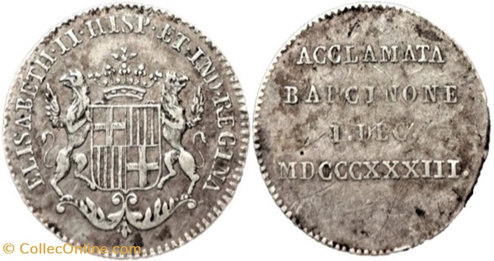 1833 Barcelona - Aclamación de Isabel II de España medailles espagne 1833 barcelona aclamacion de isabel ii de espana