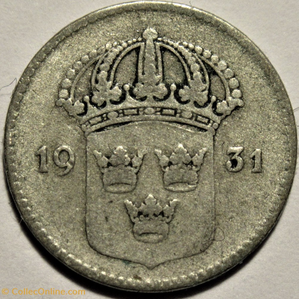 Gustaf V of Sweden - 10 Öre 1931 2 monnaies monde suede gustaf v of sweden 10 ore 1931