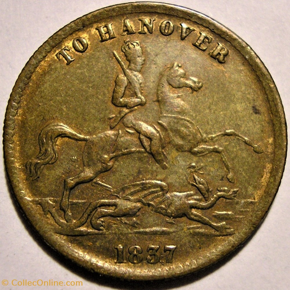 Victoria - Cumberland Jack Token 1837 - To Hanover (William Wyon) (ex.3) monnaie jeton mereaux victoria cumberland jack token 1837 to hanover william wyon ex 3