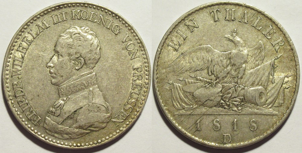 monnaies europe medievale saint empire romain germanique friedrich wilhelm iii 1 thaler 1818 dusseldorf kingdom of prussia