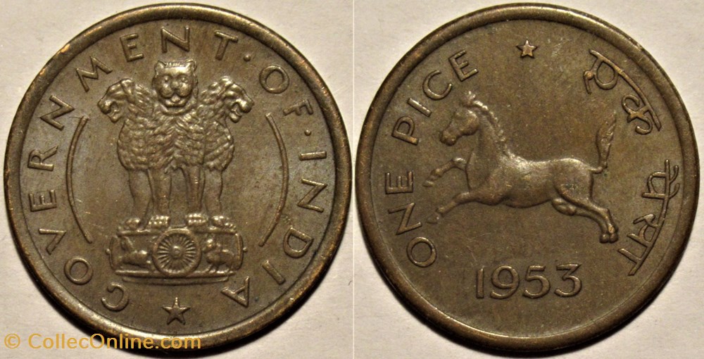 India - 1 Pice 1953, Calcutta monnaies monde inde india 1 pice 1953 calcutta