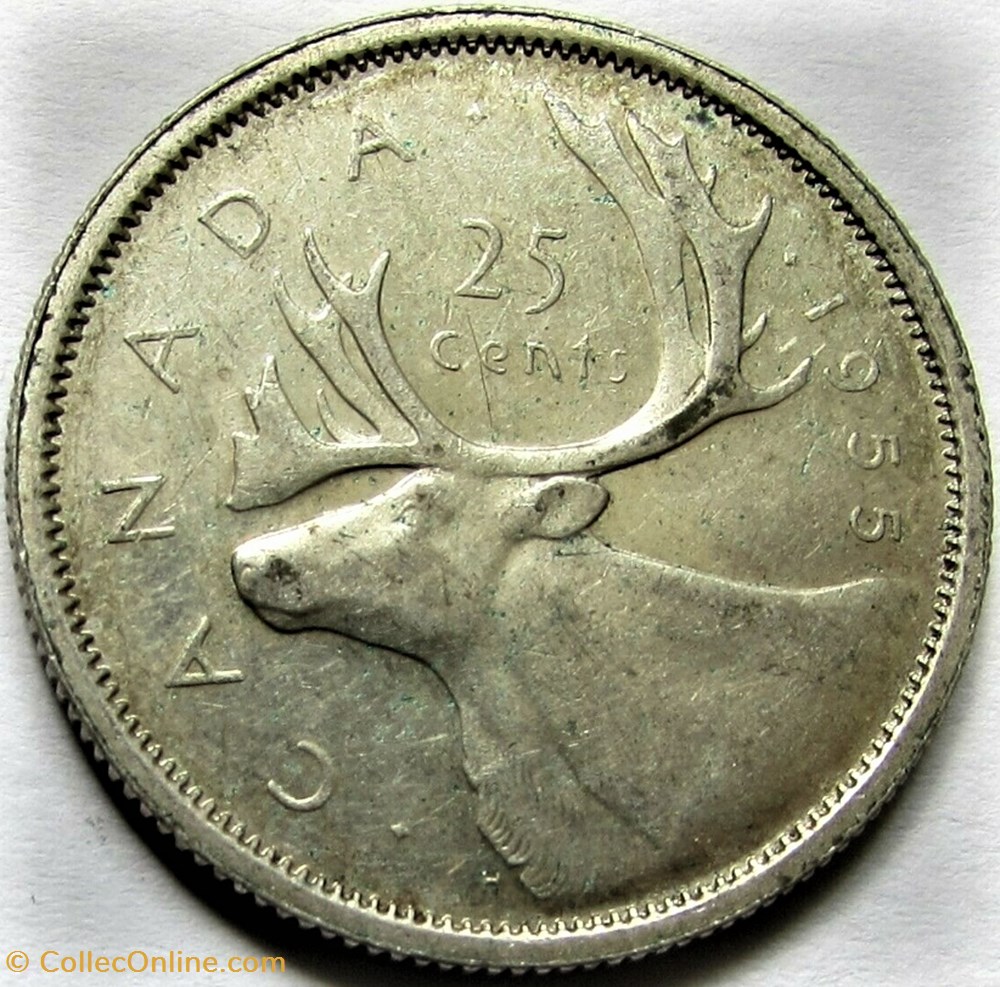 Elizabeth II - 25 Cents 1955 (ex.2) monnaies monde canada elizabeth ii 25 cents 1955 ex 2