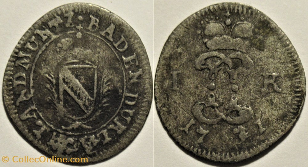 monnaies europe medievale saint empire romain germanique 1732 baden durlach 1 kreuzer karl iii wilhelm margrave