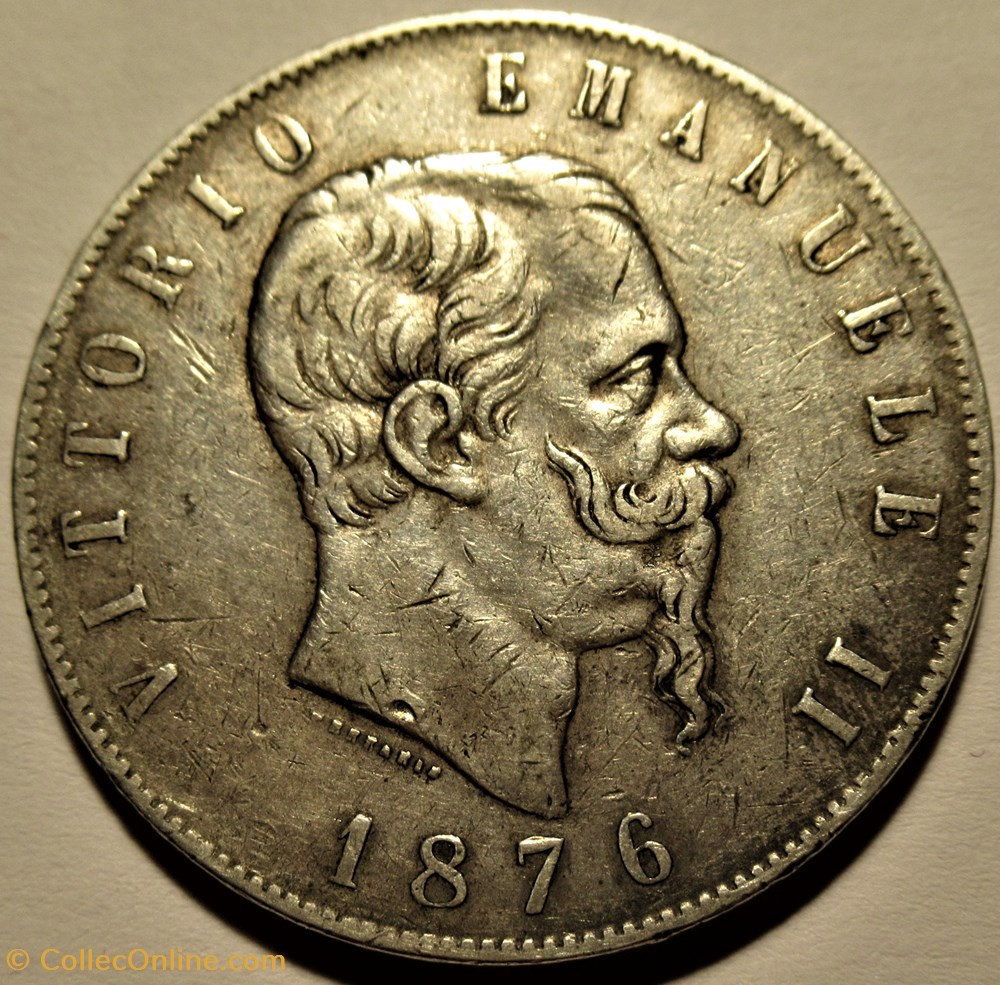 1876 Regno d'Italia, 5 Lire, Roma - Vittorio Emanuele II 2 monnaies monde italie 1876 regno italia 5 lire roma vittorio emanuele ii