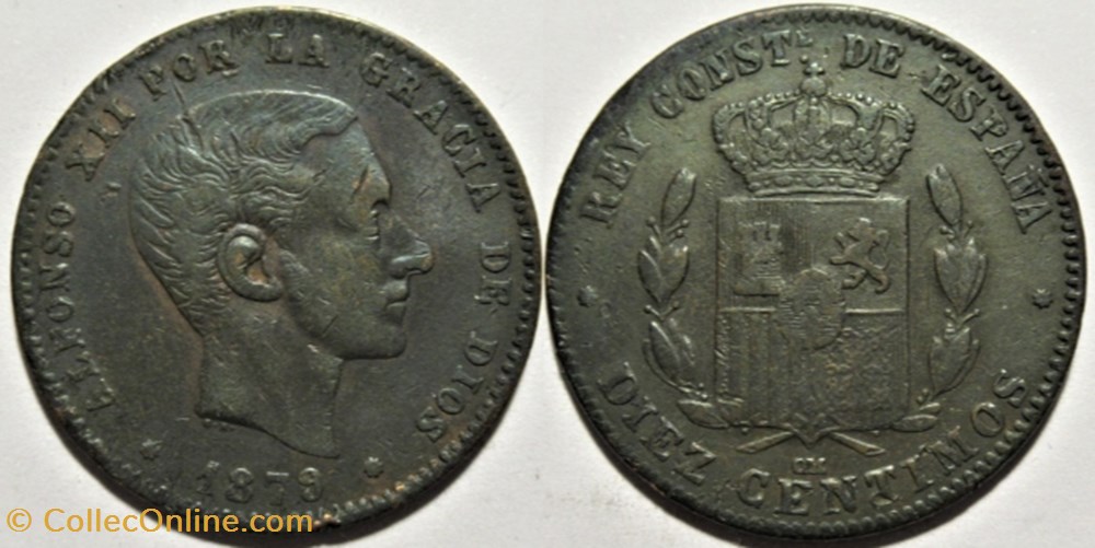1879 - Barcelona 10 Centimos - Alfonso XII - Contemporary Counterfeit monnaies monde espagne 1879 barcelona 10 centimos alfonso xii contemporary counterfeit
