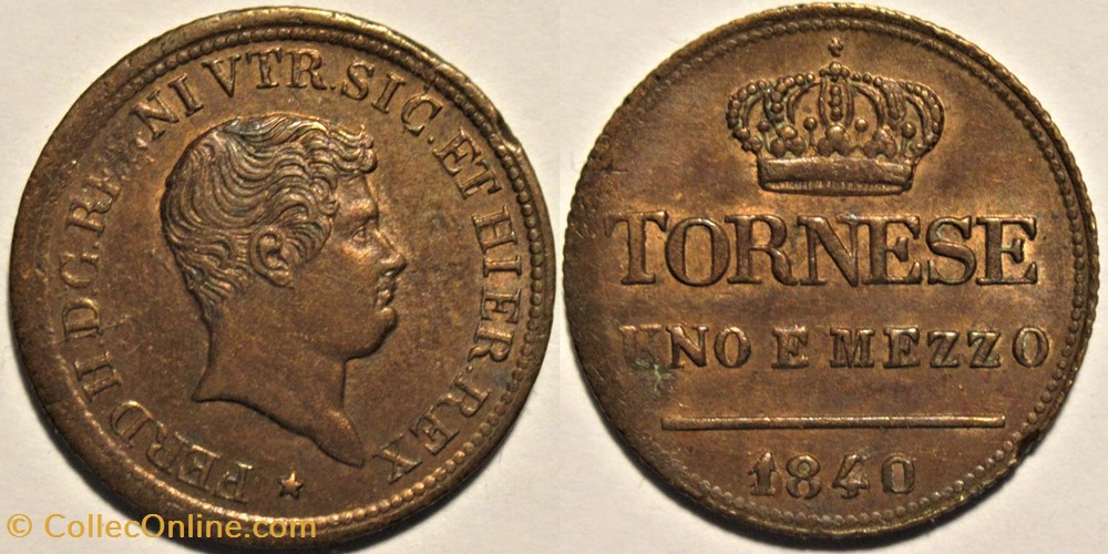 1840 Royaume de Naples, 1½ Tornese- Ferdinando II monnaies europe medievale 1840 royaume de naples 1 tornese ferdinando ii