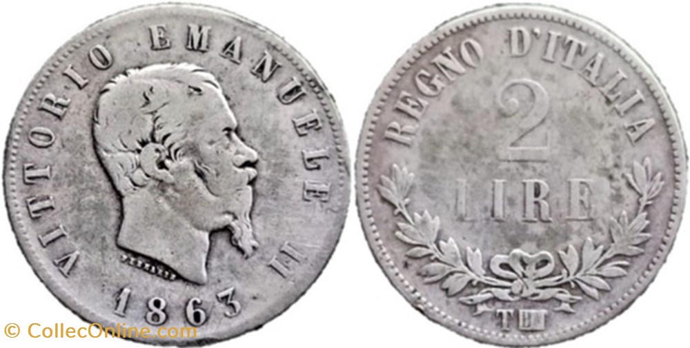 monnaies monde italie 1863 regno italia 2 lire torino vittorio emanuele ii