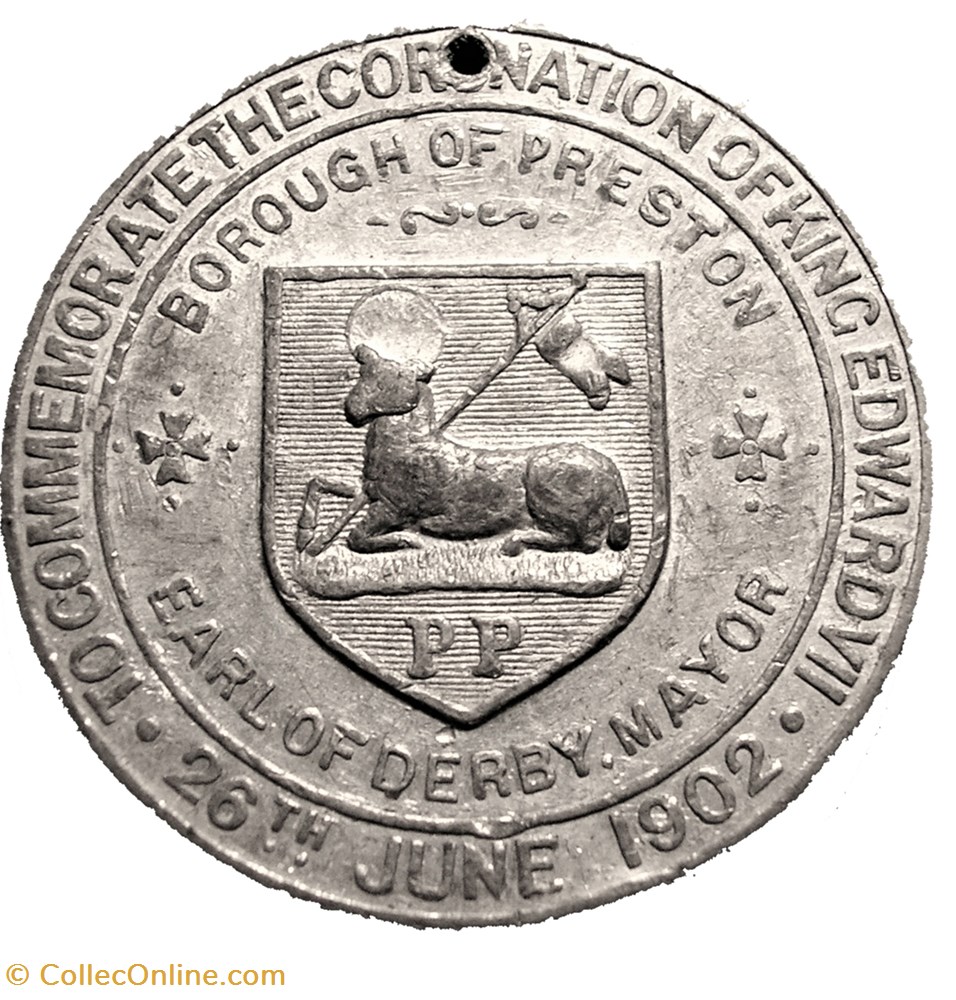 Edward VII & Alexandra - 1902 Coronation Medal, Preston - UK 3 monnaie jeton mereaux edward vii alexandra 1902 coronation medal preston uk