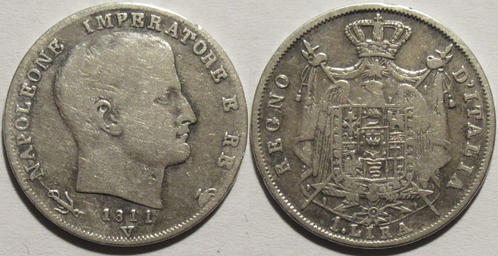 1811 Venezia, Regno d'Italia, 1 Lira - Napoleone I monnaies monde italie 1811 venezia regno italia 1 lira napoleone i