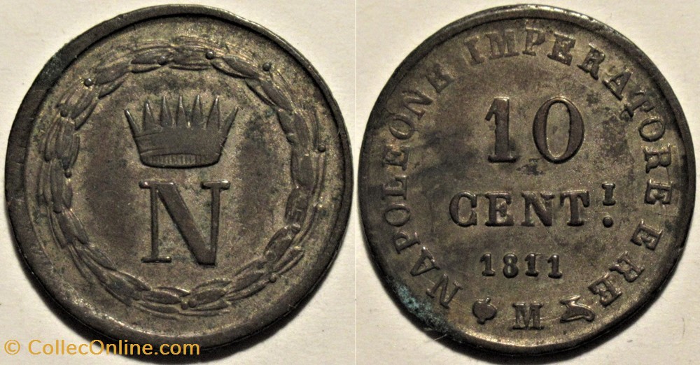1811 Regno d'Italia, 10 Centesimi Milano - Napoleone I monnaies monde italie 1811 regno italia 10 centesimi milano napoleone i