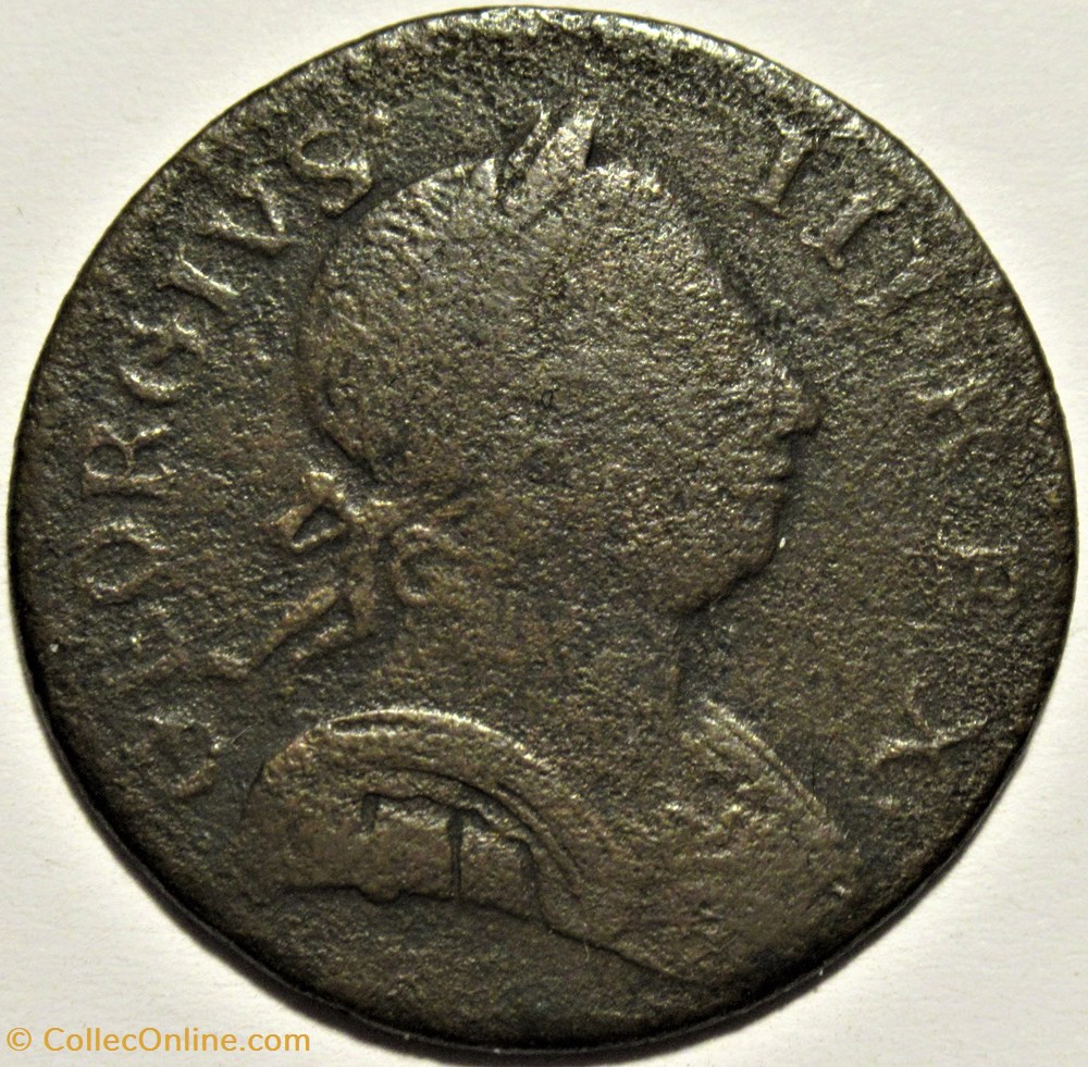1775 Half Penny No Regal - George III of Great Britain (ex.16) monnaies monde etats unis 1775 half penny no regal george iii of great britain ex 16