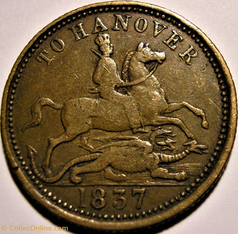 Victoria - Cumberland Jack Token 1837 - To Hanover (ex.4) monnaie jeton mereaux victoria cumberland jack token 1837 to hanover ex 4
