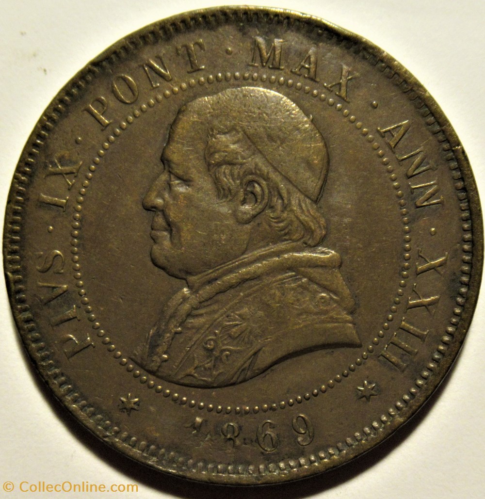 Pio IX, Pope - 4 Soldi 1869, Anno XXIII - Roma, Vaticano 2 monnaies monde pio ix pope 4 soldi 1869 anno xxiii roma vaticano