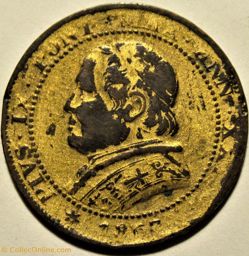 Pio IX, Pope - 1 Soldo 1867, Anno XXI - Roma, Vaticano 2 monnaies monde pio ix pope 1 soldo 1867 anno xxi roma vaticano
