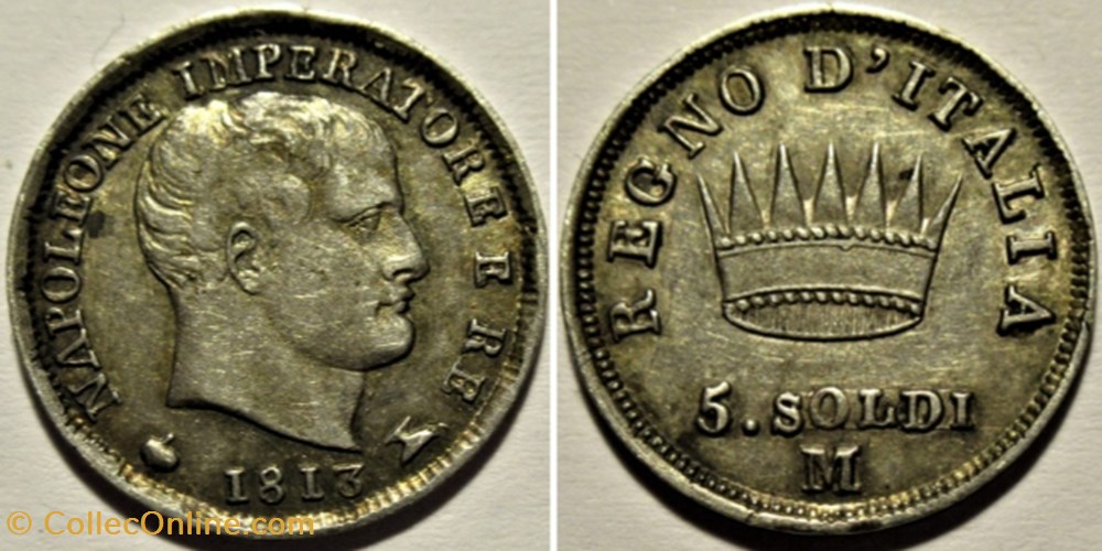 1813 Regno d'Italia, 5 Soldi - Napoleone I monnaies monde italie 1813 regno italia 5 soldi napoleone i