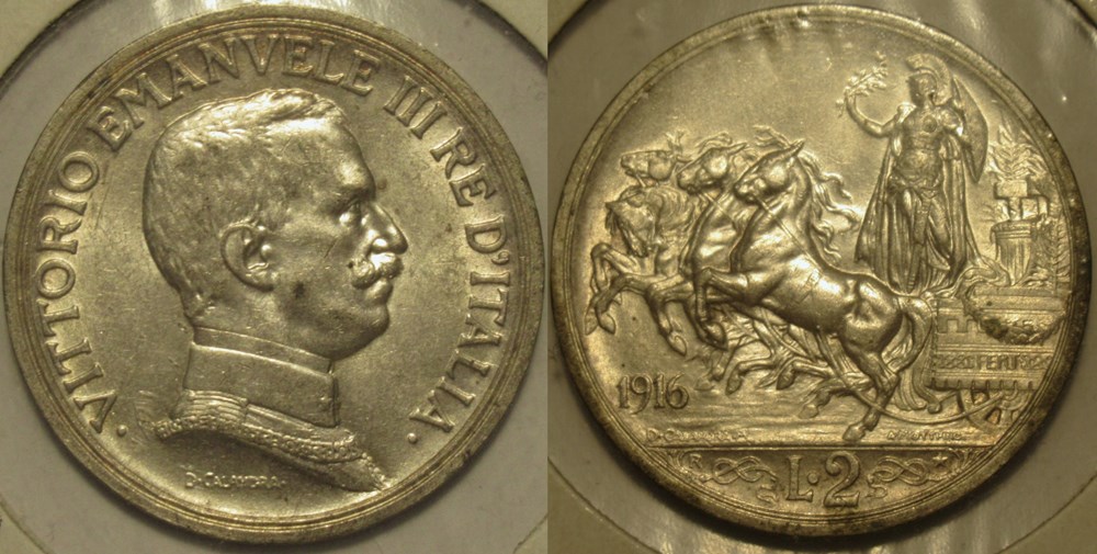 1916 Royaume d'Italie, 2 Lire, Roma - Vittorio Emanuele III monnaies monde 1916 royaume italie 2 lire roma vittorio emanuele iii