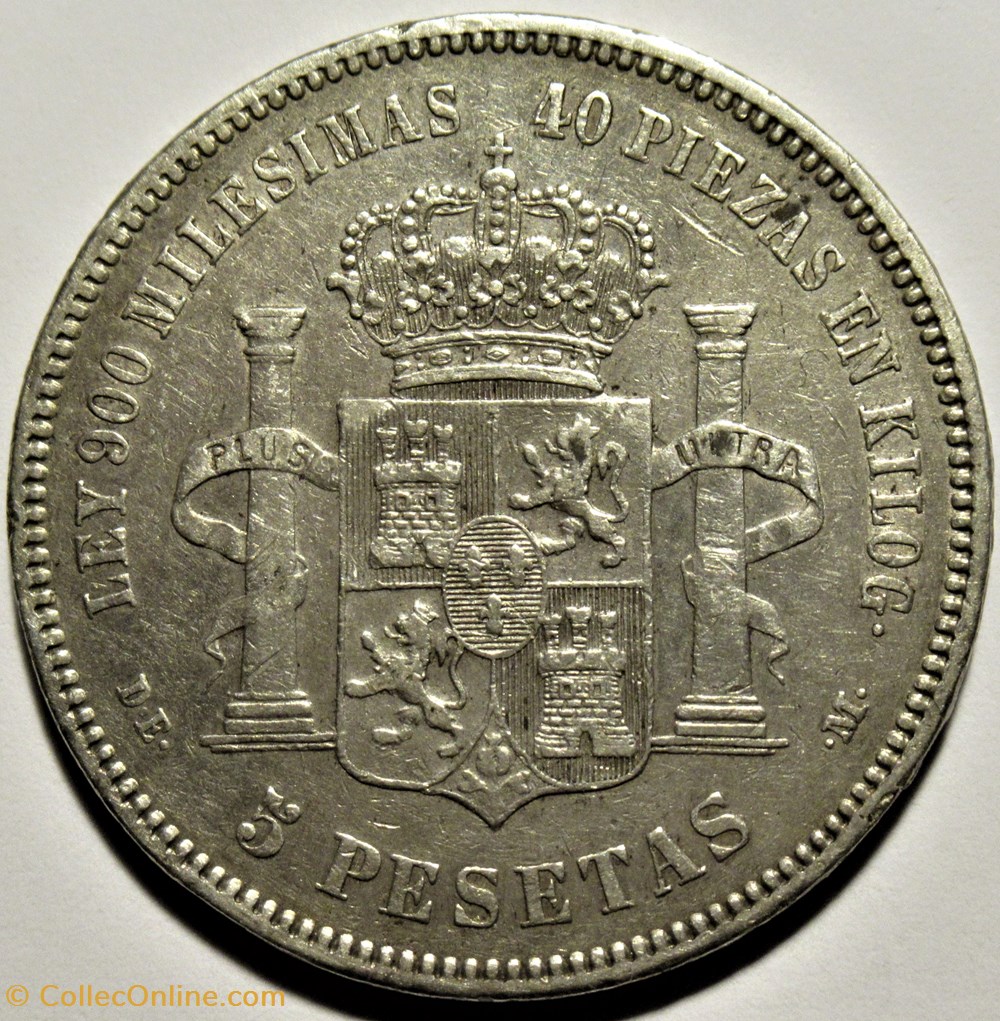 1876 - 5 Pesetas - Alfonso XII de España (ex.2) 3 monnaies monde espagne 1876 5 pesetas alfonso xii de espana ex 2