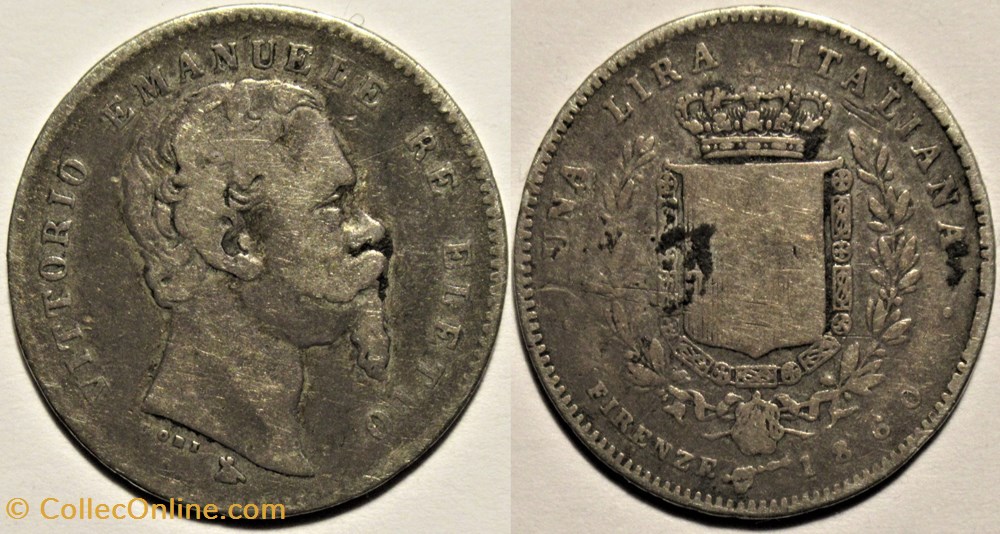 1860/59 Province Unite del Centro Italia, Una Lira, Firenze - Vittorio Emanuele II monnaies monde italie 1860 59 province unite del centro italia una lira firenze vittorio emanuele ii