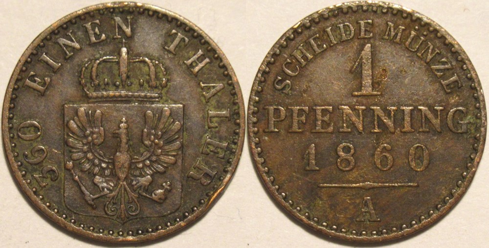 Friedrich Wilhelm IV - 1 Pfennig 1853 & 1860 Berlin, Kingdom of Prussia monnaies monde allemagne friedrich wilhelm iv 1 pfennig 1853 1860 berlin kingdom of prussia