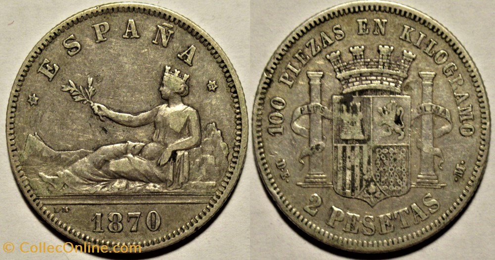 1870 (73) - 2 Pesetas - Provisional Government of Spain monnaies monde espagne 1870 73 2 pesetas provisional government of spain