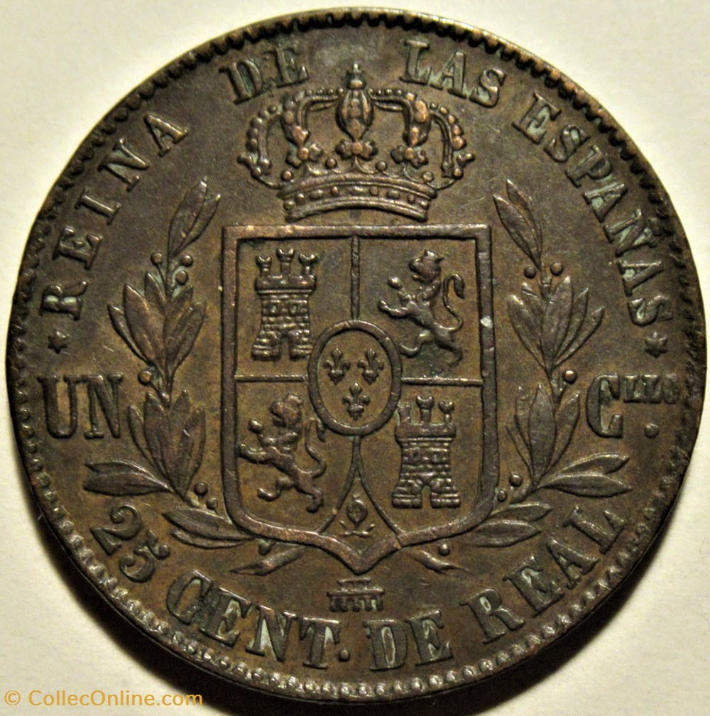 1854 Segovia - 25 Centimos - Isabel II España 3 monnaies monde espagne 1854 segovia 25 centimos isabel ii espana