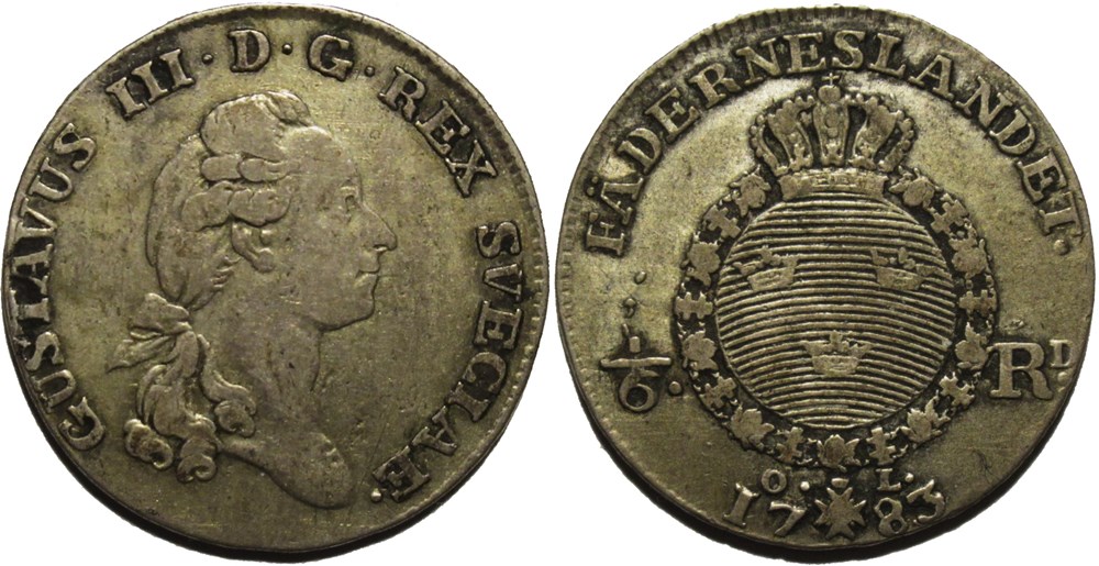 Sweden - Gustav III - 1/6 Riksdaler 1783 monnaies monde suede sweden gustav iii 1 6 riksdaler 1783