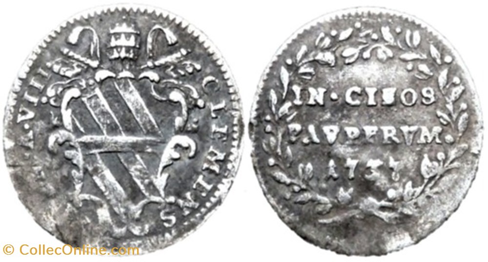monnaies europe medievale etats pontificaux clement xii pope grosso 1737 in cibos pauperum roma papal states