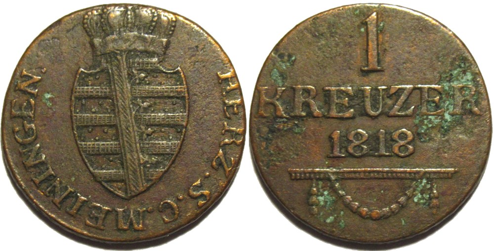 Bernhard II - 1 Kreuzer 1818 - Duchy of Saxe-Meiningen monnaies europe medievale saint empire romain germanique bernhard ii 1 kreuzer 1818 duchy of saxe meiningen