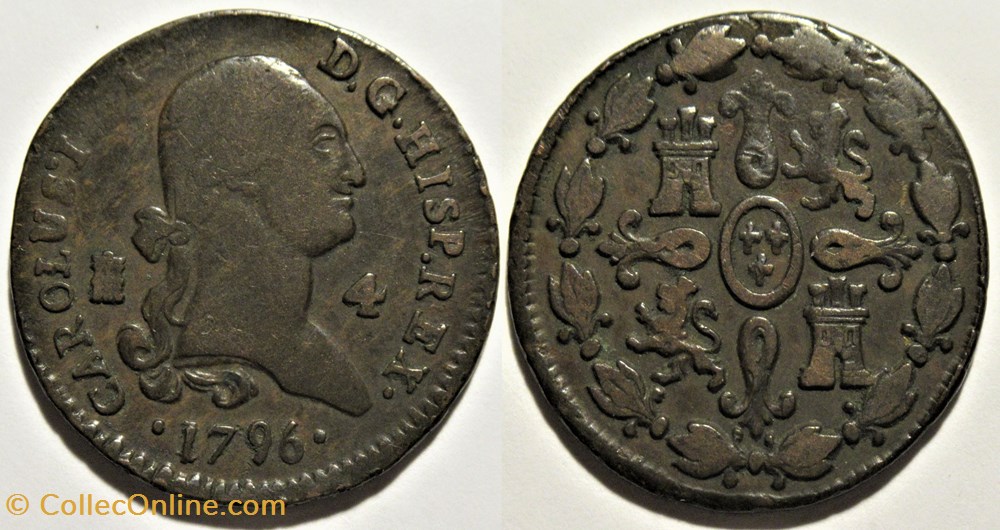 monnaies monde espagne 1796 4 maravedis segovia carlos iv de espana