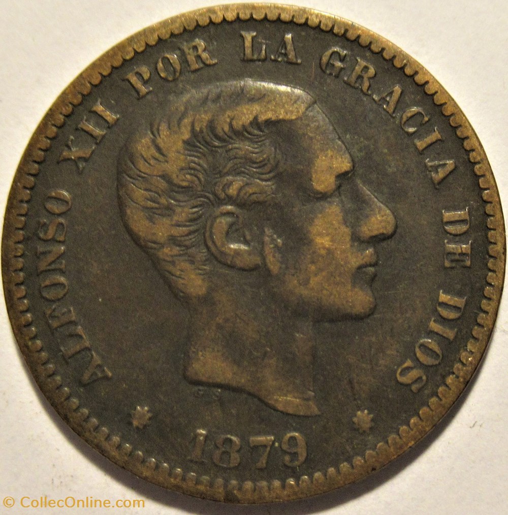 1879 - Barcelona, 5 Centimos - Alfonso XII de España 2 monnaies monde espagne 1879 barcelona 5 centimos alfonso xii de espana