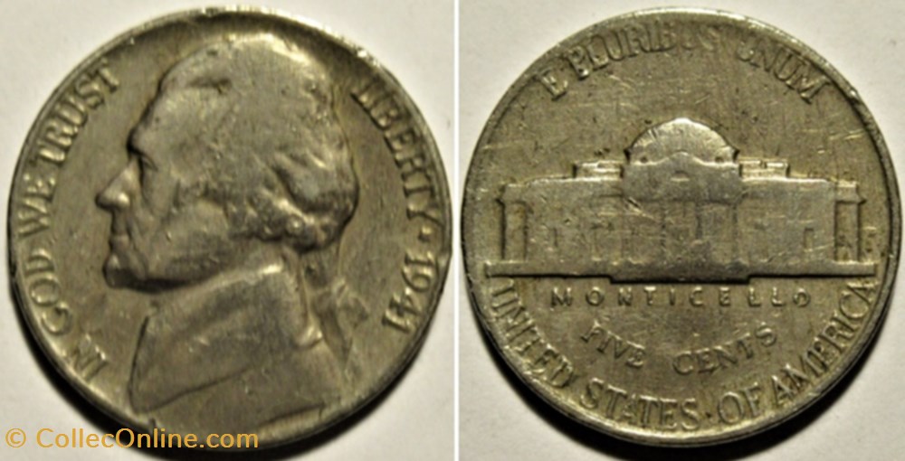 monnaies monde etats unis 1941 five cents jefferson philadelphia 1st portrait