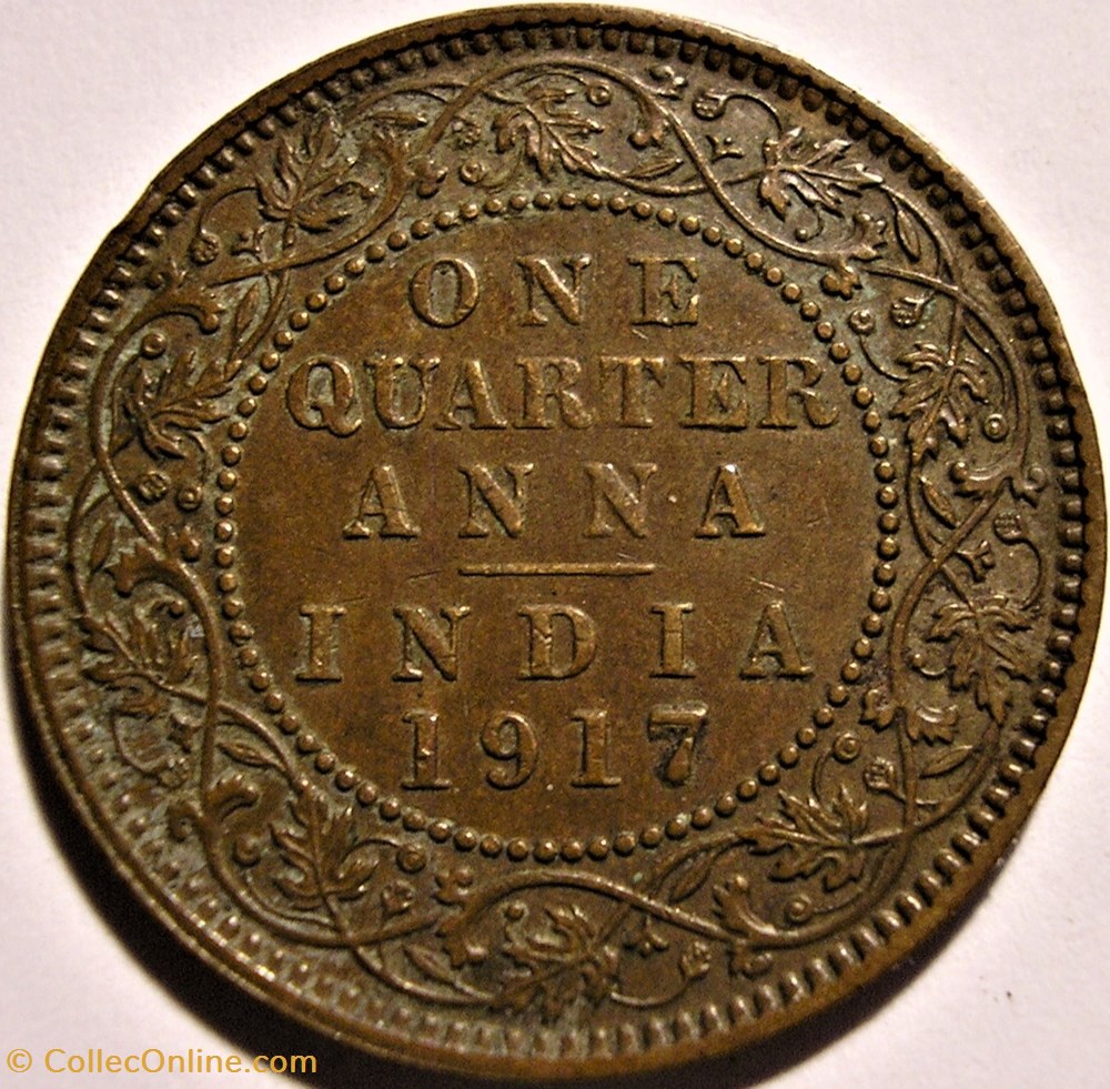 George V - One Quarter Anna 1917 Calcutta - British India Empire monnaies monde inde george v one quarter anna 1917 calcutta british india empire
