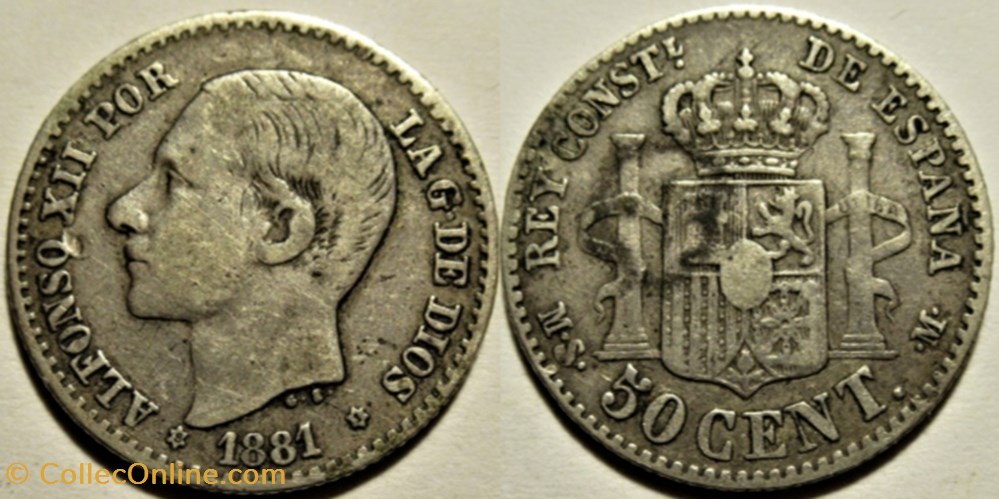 1881 - 50 Centimos - Alfonso XII de España monnaies monde espagne 1881 50 centimos alfonso xii de espana