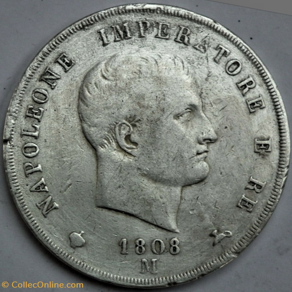 1808 Regno d'Italia, 5 Lire Milano - Napoleone I 2 monnaies monde italie 1808 regno italia 5 lire milano napoleone i