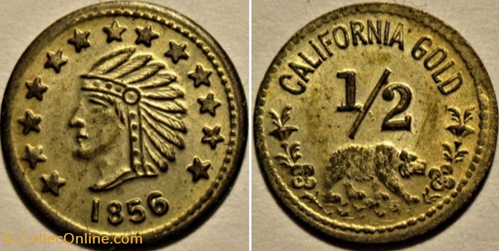 monnaies jetons mereaux california gold half dollar 1856 token indian bear