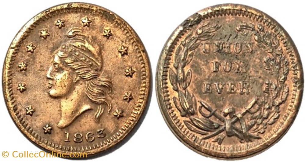 monnaies paranumismatique jetons poids 1863 civil war usa token union for ever french liberty head