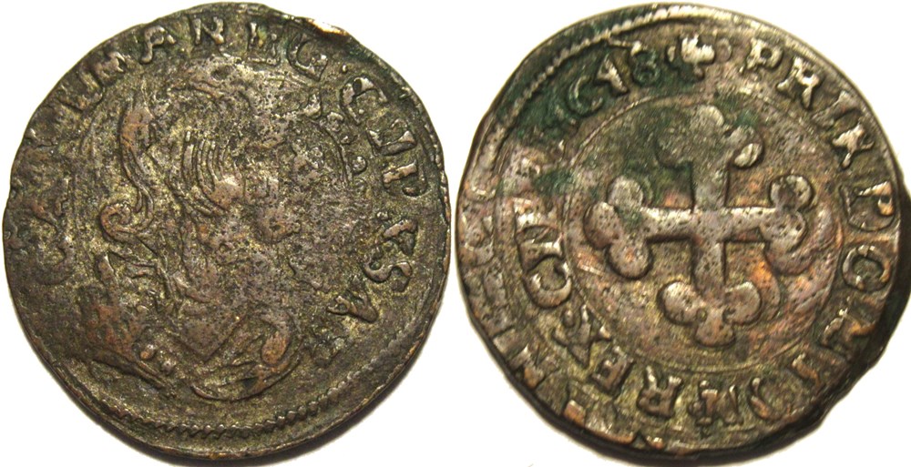 Duché de Savoie, 1/2 Soldo 1648 - Carlo Emanuele II monnaies europe medievale france feodales duche de savoie 1 2 soldo 1648 carlo emanuele ii