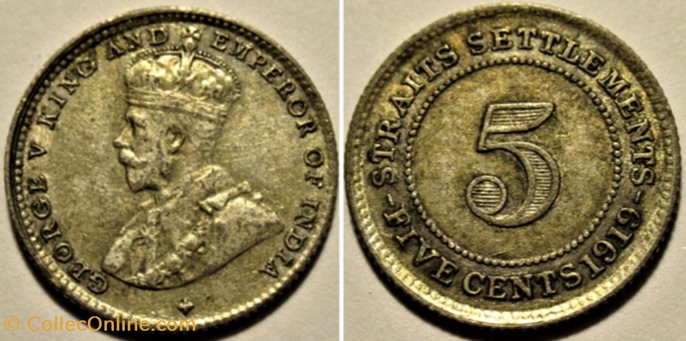 George V - 5 Cents 1919 - Straits Settlements monnaies monde malaisie george v 5 cents 1919 straits settlements
