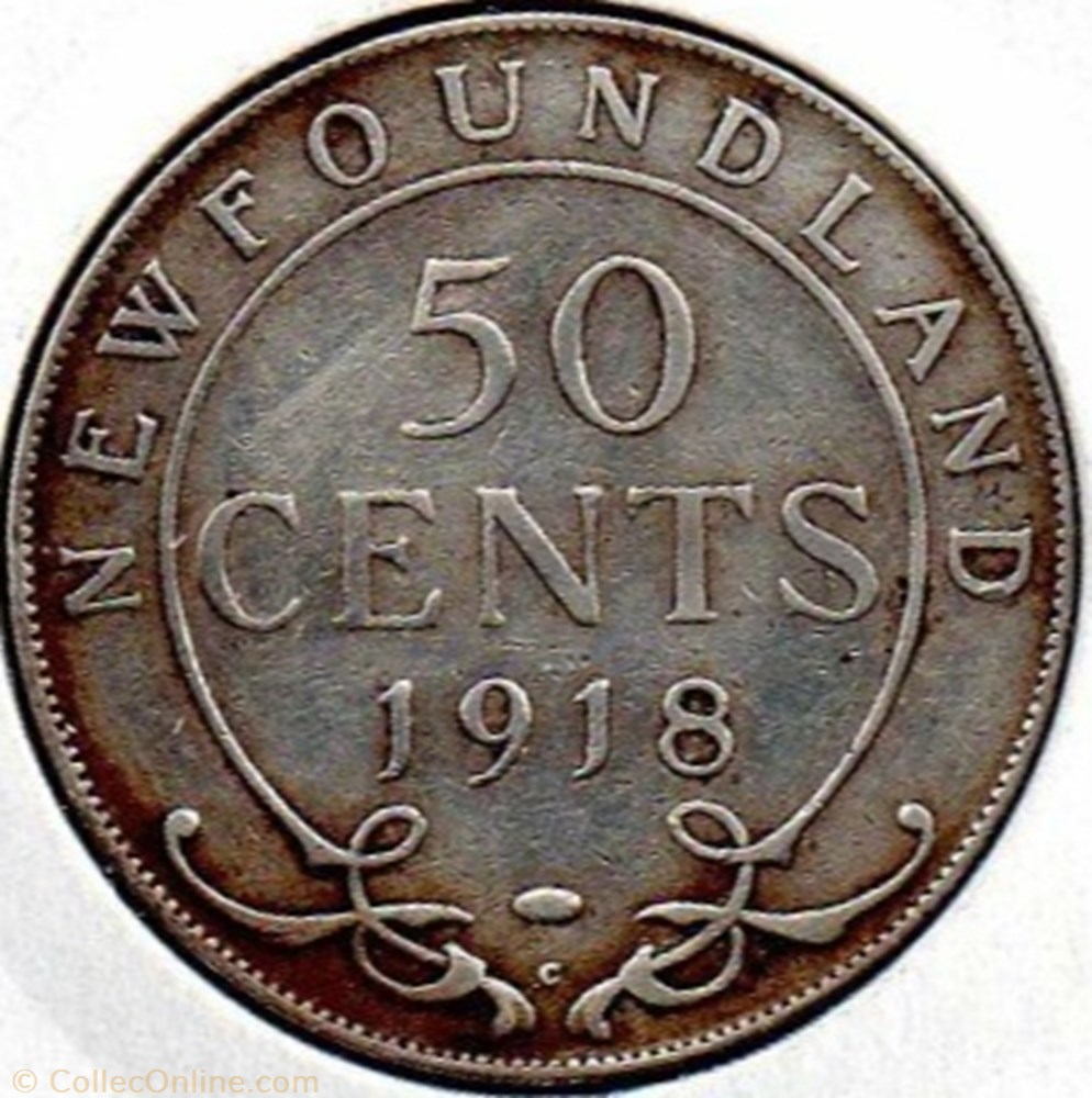 George V - 50 Cents 1918 Newfoundland 4 monnaie monde canadum george v 50 cents 1918 newfoundland