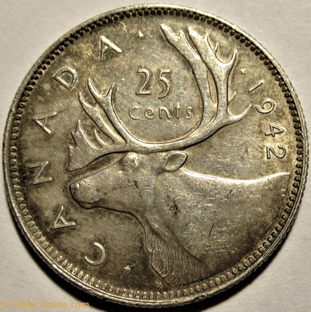 George VI - 25 Cents 1942 3 monnaies monde canada george vi 25 cents 1942