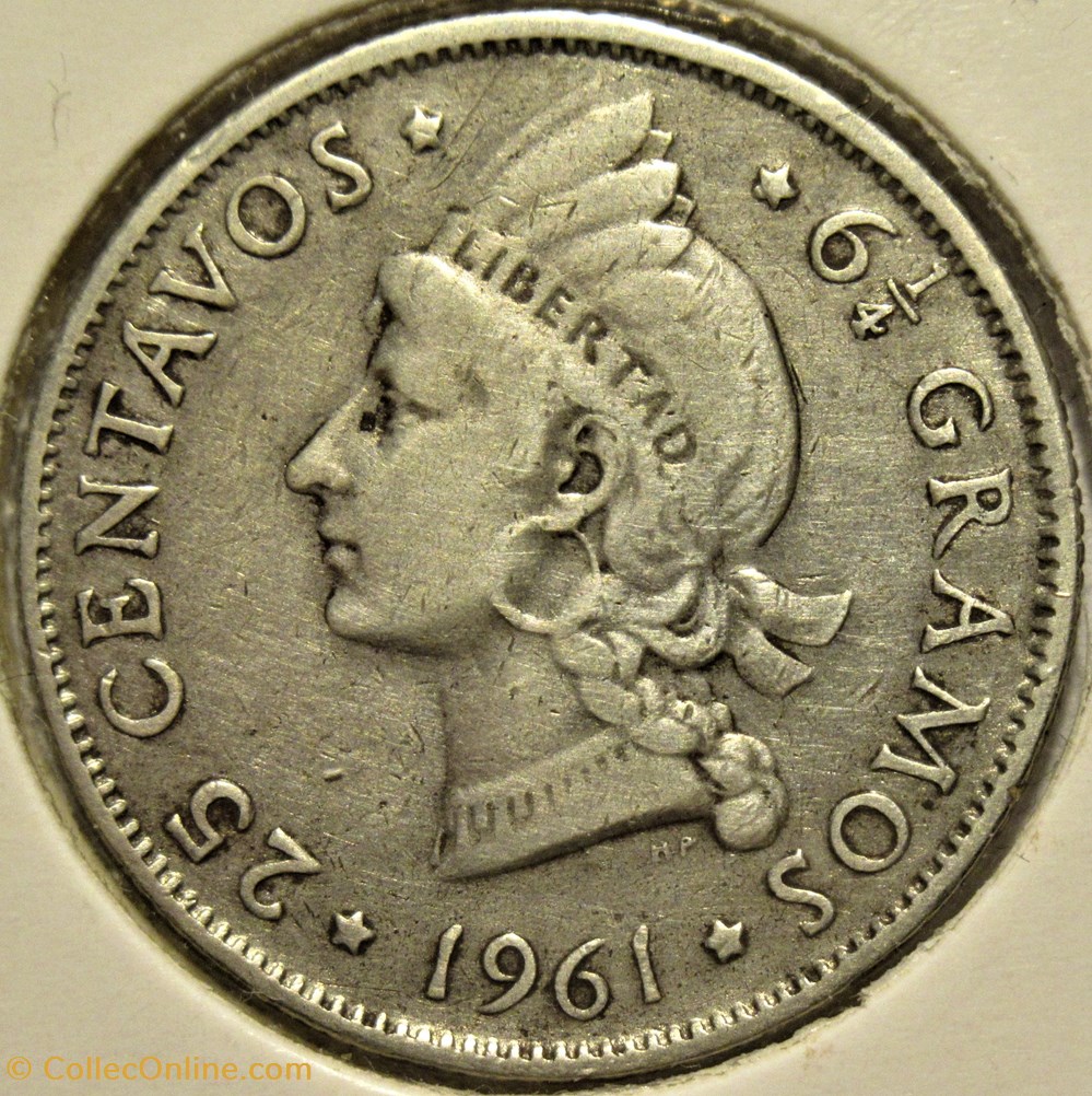 Dominican Republic - 25 Centavos 1961 2 monnaies monde dominique dominican republic 25 centavos 1961