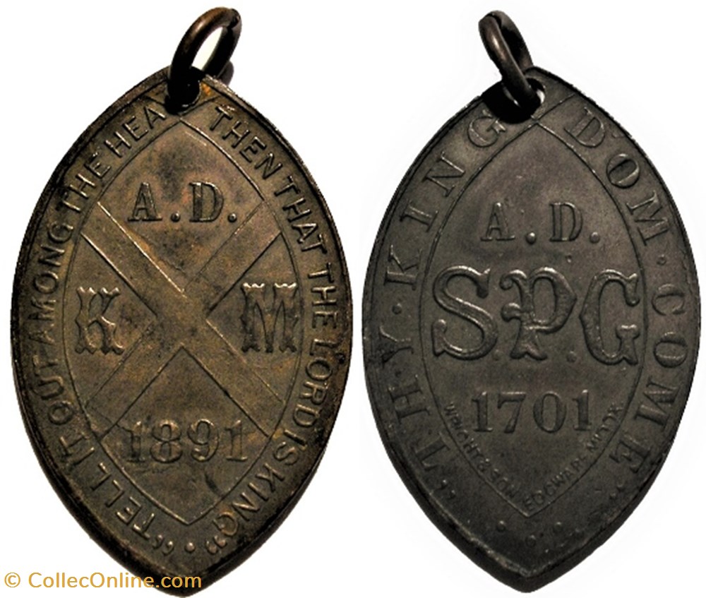 SPG, Society for the Propagation of the Gospel, Kings Messengers 1891 Medallion, UK medailles royaume uni spg society for the propagation of the gospel kings messengers 1891 medallion uk