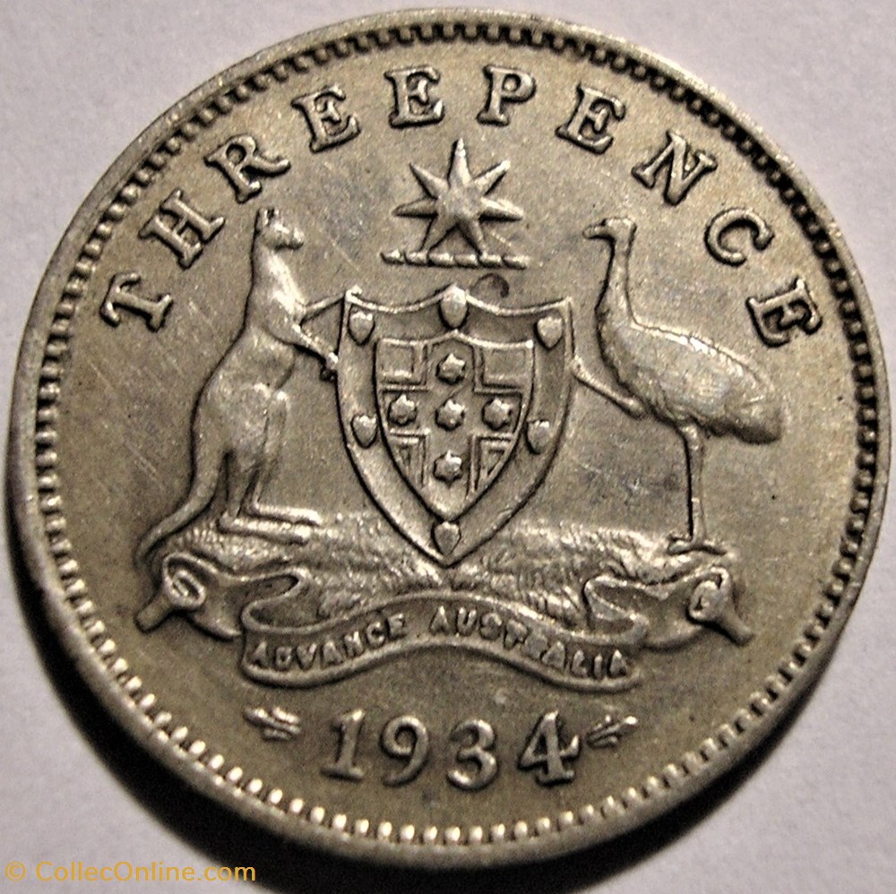 George V - Three Pence 1934 Melbourne - Australia monnaies monde australie george v three pence 1934 melbourne australia