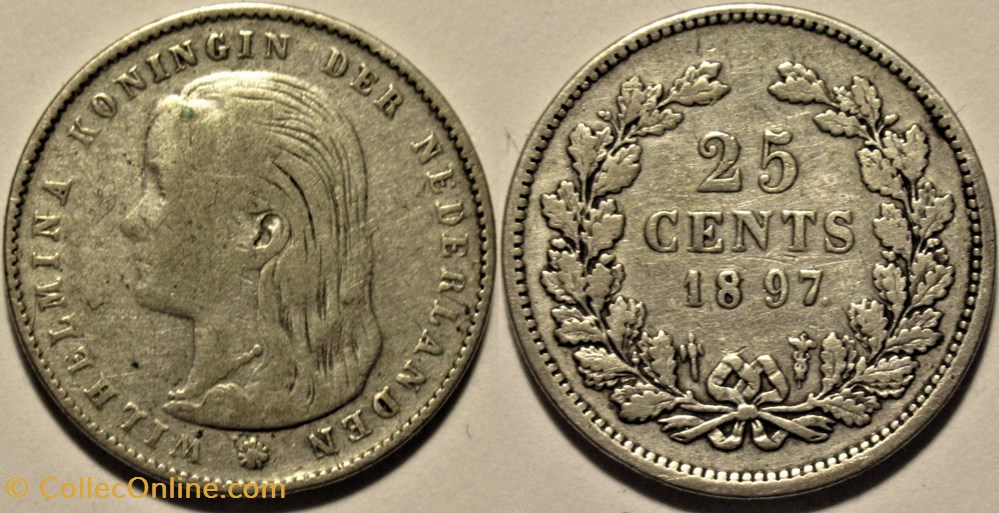 Wilhelmina of Nederland - 25 Cents 1897 monnaies monde pays bas wilhelmina of nederland 25 cents 1897