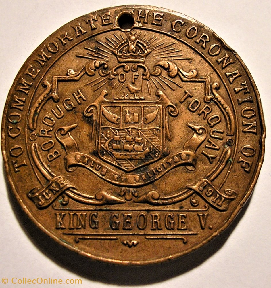 George V & Mary - 1911 Coronation Medal - Borough of Torquay, England 3 medaille royaume uni george v mary 1911 coronation medal borough of torquay england