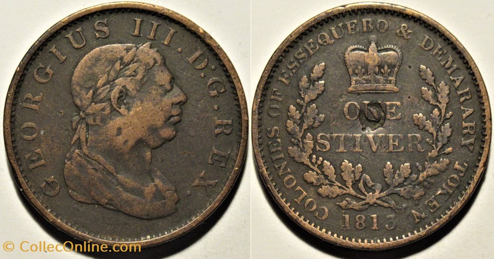 George III - 1 Stiver 1813, Demerara and Essequibo monnaies colonies britanniques george iii 1 stiver 1813 demerara and essequibo