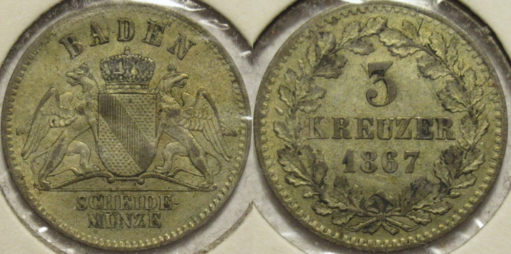 Friedrich I - 3 Kreuzer 1867 - Grand-Duchy of Baden monnaies europe medievale saint empire romain germanique friedrich i 3 kreuzer 1867 grand duchy of baden