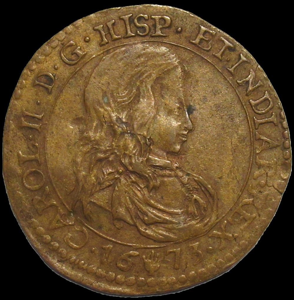 1673 Antwerp token, Declaration of war on France - Carlos II of Spain monnaies europe medievale pays bas espagnols 1673 antwerp token declaration of war on france carlos ii of spain