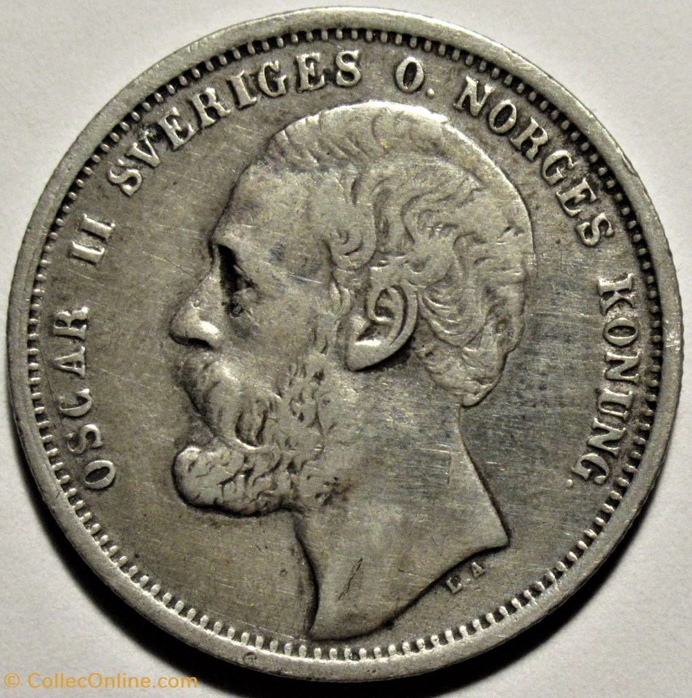 Sweden - Oskar II - 1 Krona 1876 monnaies monde suede sweden oskar ii 1 krona 1876