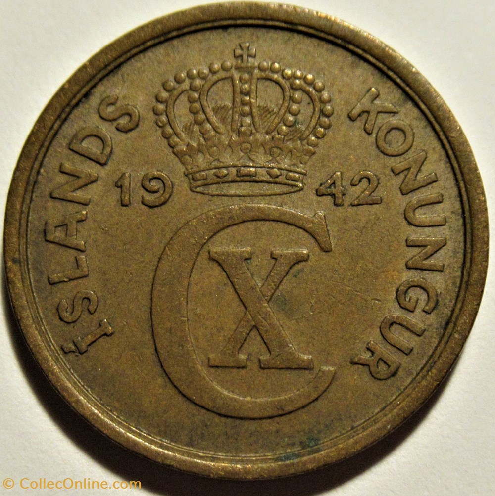 Christian X of Denmark - 2 Aurar 1942 Iceland monnaies monde islande christian x of denmark 2 aurar 1942 iceland